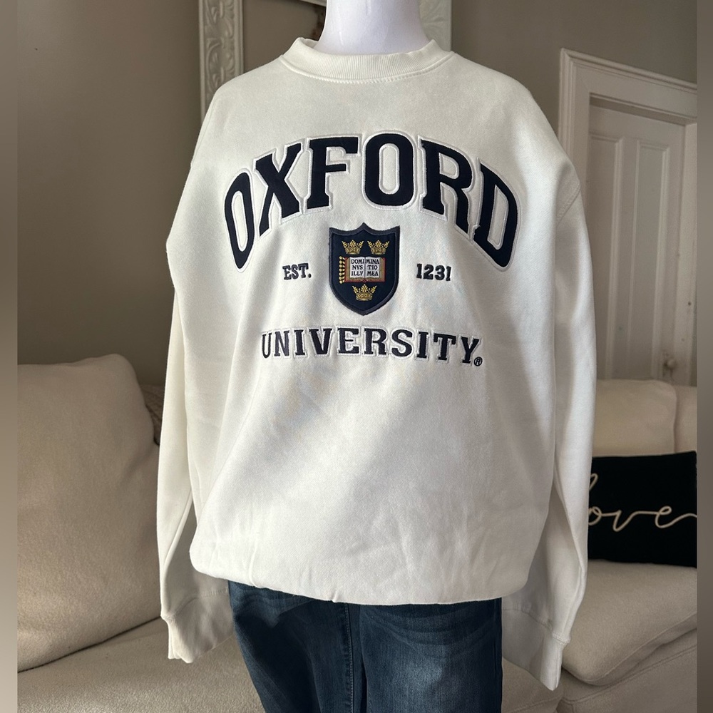 OXFORD UNIVERSITY (UK) CREWNECK SWEATSHIRT White Navy SIZE L